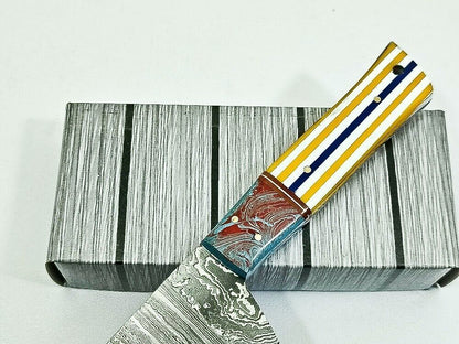 12" Handmade Fixed Damascus Blade Chef Knife – Full Tang Kitchen Knife with Resin Handle & Sheath