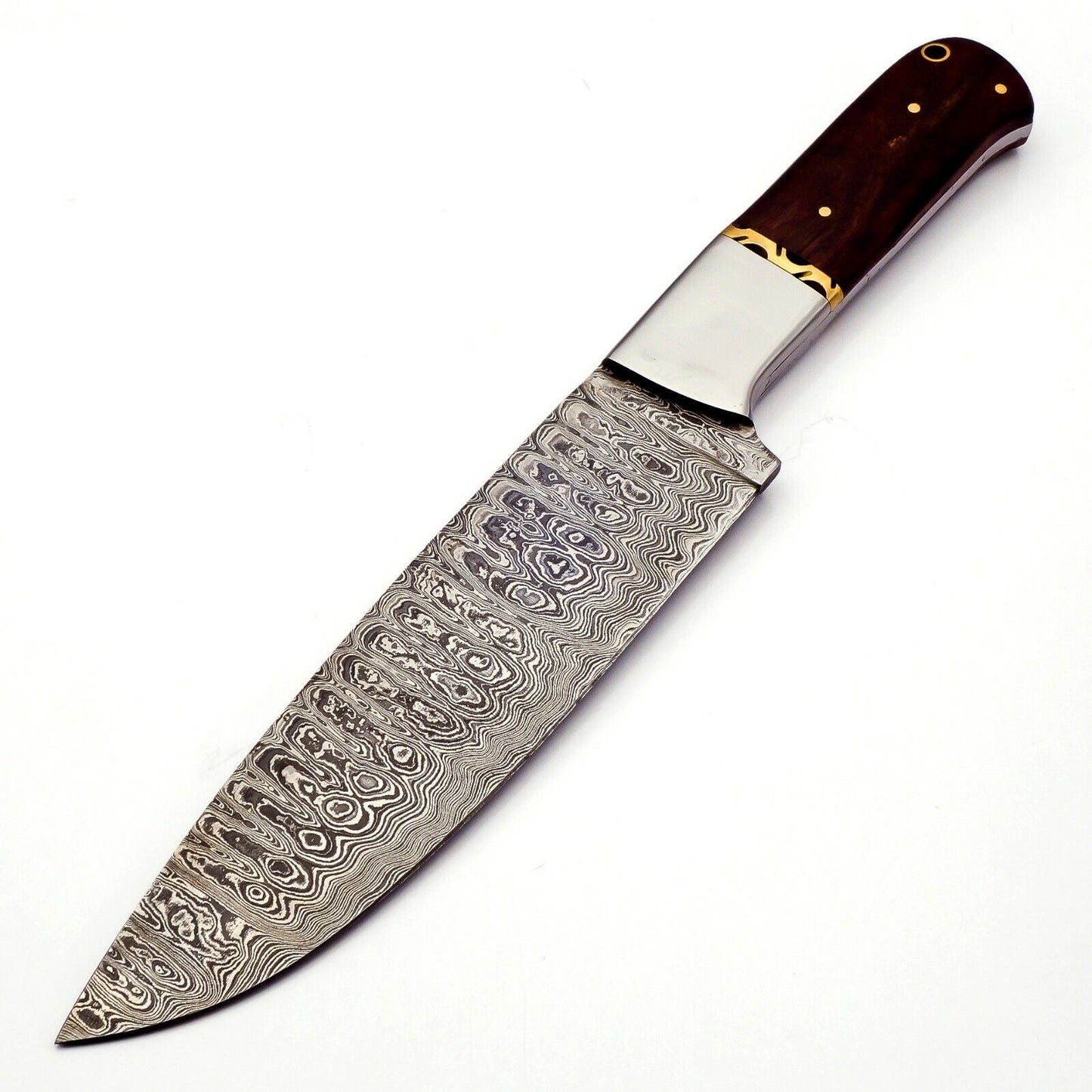 Handmade Damascus Steel Chef Knife with Rose Wood Handle and Leather Sheath