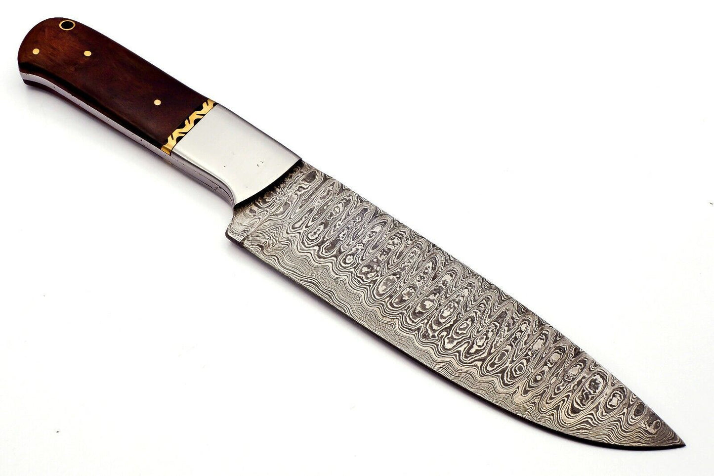 Handmade Damascus Steel Chef Knife with Rose Wood Handle and Leather Sheath
