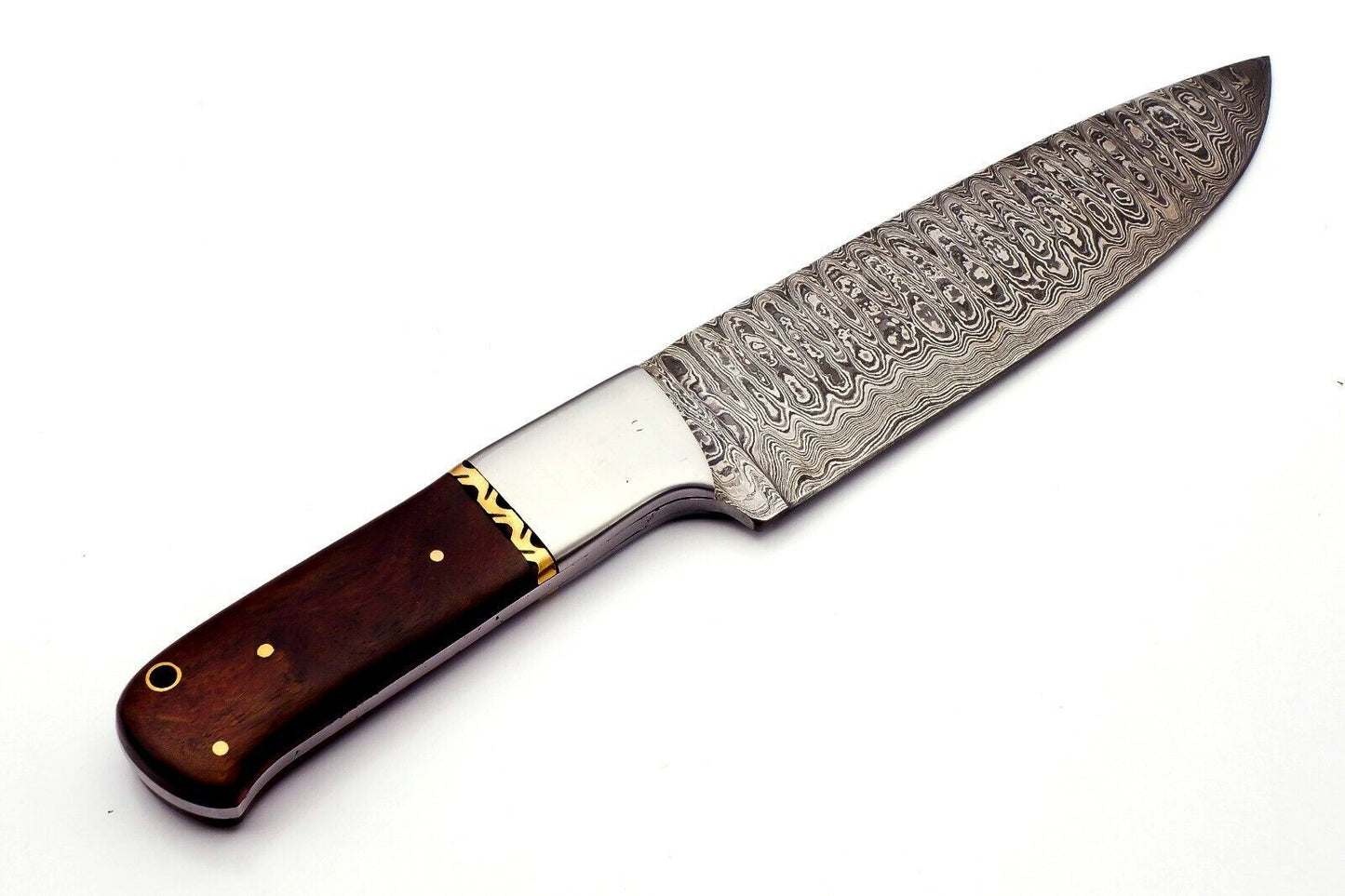 Handmade Damascus Steel Chef Knife with Rose Wood Handle and Leather Sheath