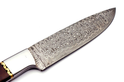 Handmade Damascus Steel Chef Knife with Rose Wood Handle and Leather Sheath
