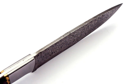 Handmade Damascus Steel Chef Knife with Rose Wood Handle and Leather Sheath