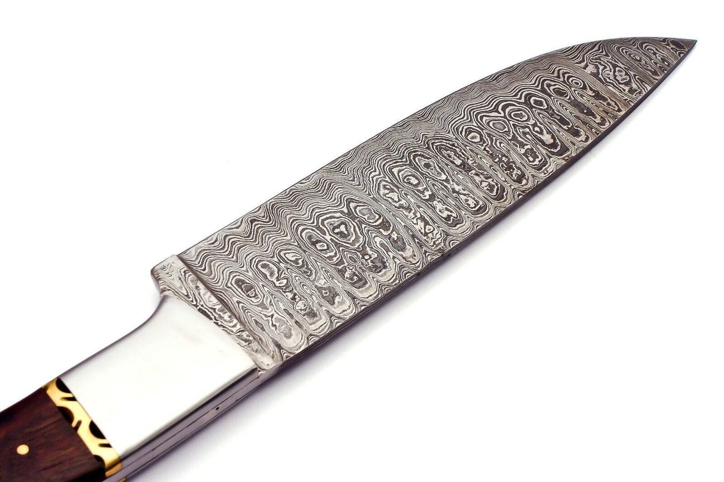 Handmade Damascus Steel Chef Knife with Rose Wood Handle and Leather Sheath
