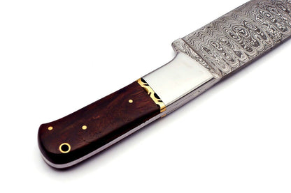 Handmade Damascus Steel Chef Knife with Rose Wood Handle and Leather Sheath