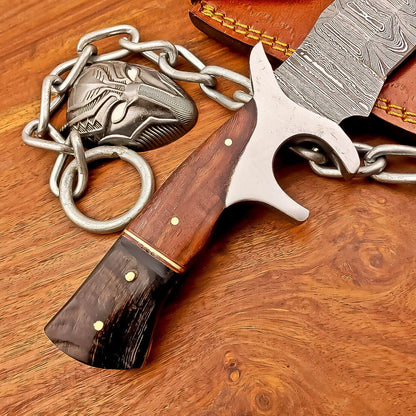 Handmade Damascus Bowie Knife with Resin and Wood Handle Fixed Blade Hunting Knife
