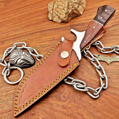 Handmade Damascus Bowie Knife with Resin and Wood Handle Fixed Blade Hunting Knife