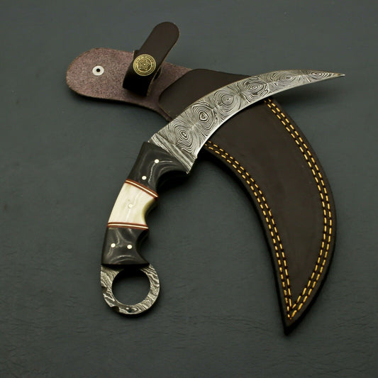 9.5" Handmade Damascus Steel Karambit Knife Best Karambit Knife with Buffalo Bone Handle