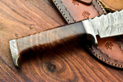 Rare Handmade Damascus Steel Bowie Knife – 12" Hunting Blade with Walnut Wood Handle