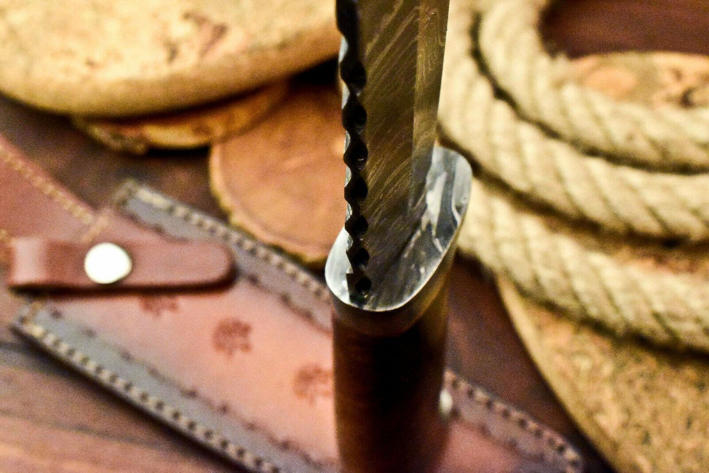 Rare Handmade Damascus Steel Bowie Knife – 12" Hunting Blade with Walnut Wood Handle