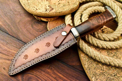 Rare Handmade Damascus Steel Bowie Knife – 12" Hunting Blade with Walnut Wood Handle