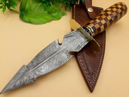 The Shadow Hunter: 12" Double-Edge Forged Damascus Dagger with Burlwood Grip