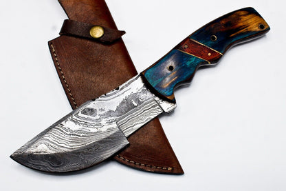 11.0’’ Handmade Damascus Steel Tracker Knife with Walnut Wood Handle and Leather Sheath – Hunting & Camping