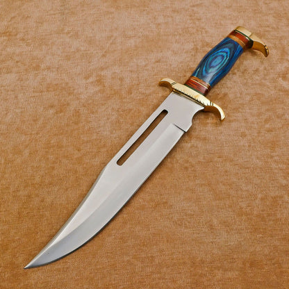 Handmade 12-Inch D2 Clip Point Fixed Blade Hunting Bowie Knife with Sheath