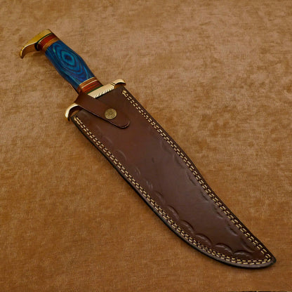 Handmade 12-Inch D2 Clip Point Fixed Blade Hunting Bowie Knife with Sheath