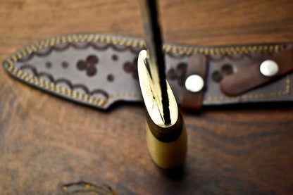Heritage Forge 14 Inch Custom Handmade Damascus Hunting Bowie Knife with Camel Bone Handle