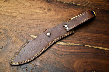 Heritage Forge 14 Inch Custom Handmade Damascus Hunting Bowie Knife with Camel Bone Handle