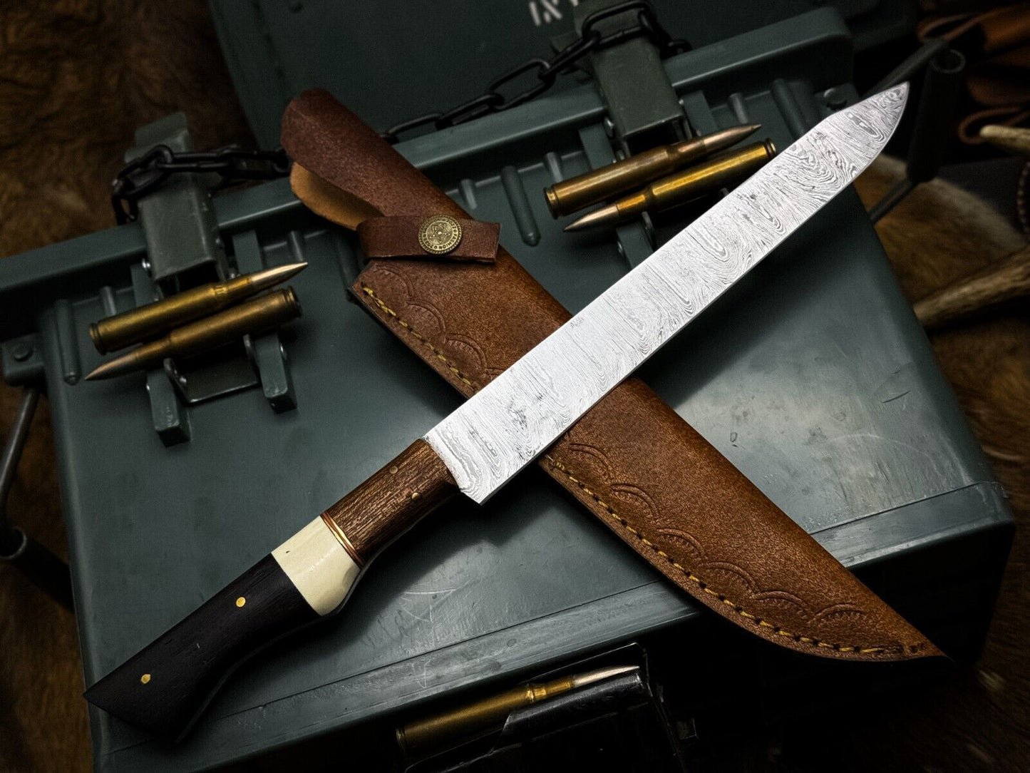 Custom Damascus Steel Kitchen Fillet Knife – Full Tang Wood Handle