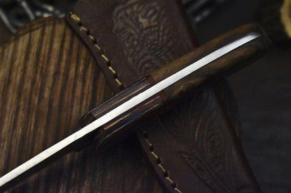 AUS-8 Skinner Knife – Walnut Wood Handle with Wooden Bolster, 8.5" Fishing & Hunting Knife