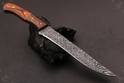 12" Hand Forged Damascus Steel Fillet Knife For Kitchen Use & Best Fillet Knife W/Sheath