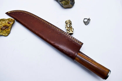 CUSTOM HANDMADE DAMASCUS HUNTING CHEF KNIFE WALNUT WOOD HANDLE
