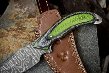 Hand Forged Twist Damascus Skinner Knife Hardwood Handle Hiking Hunting Blade