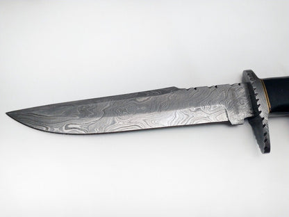 Heritage Forge Handmade Damascus Steel Bowie Knife with Rosewood Handle and Leather Sheath