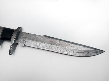 Heritage Forge Handmade Damascus Steel Bowie Knife with Rosewood Handle and Leather Sheath