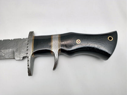 Heritage Forge Handmade Damascus Steel Bowie Knife with Rosewood Handle and Leather Sheath