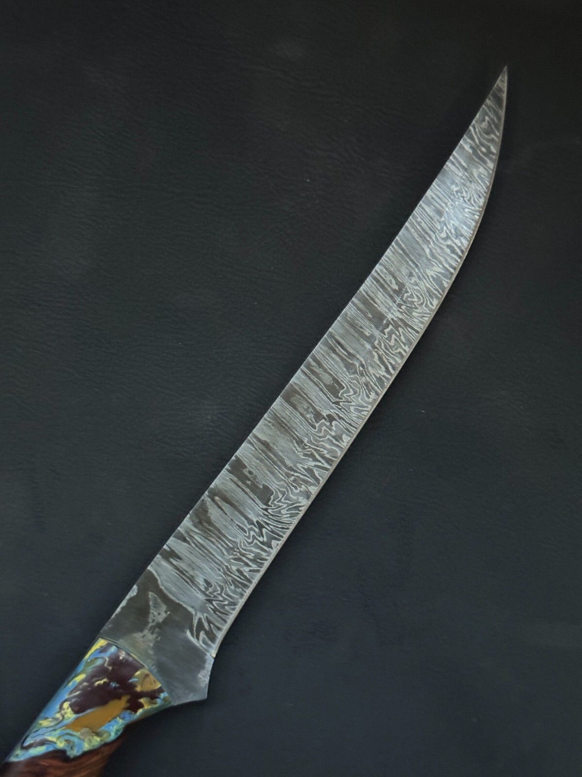 12" Handmade Damascus Fillet Knife Custom Fillet Knife with Resin & Wood Handle
