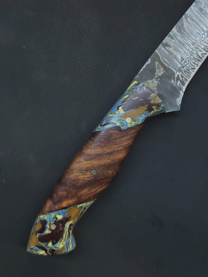 12" Handmade Damascus Fillet Knife Custom Fillet Knife with Resin & Wood Handle