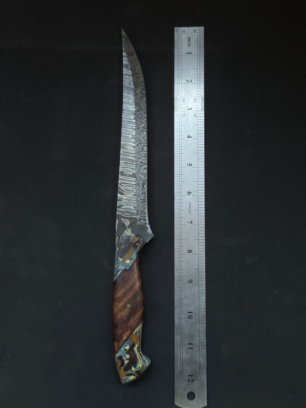 12" Handmade Damascus Fillet Knife Custom Fillet Knife with Resin & Wood Handle