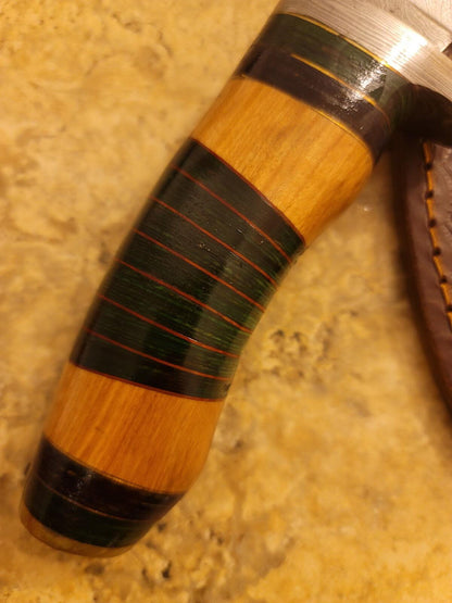15" Handmade Damascus Hunting Bowie Knife – Olive Wood Handle