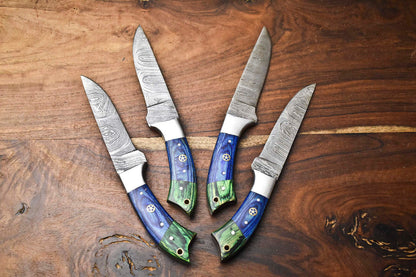 Lot Of 4 Handmade Damascus Steel Blade Chef Set Knife