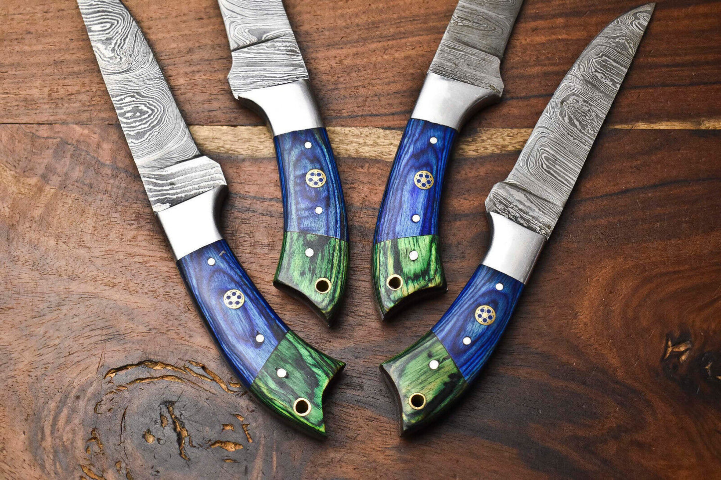 Lot Of 4 Handmade Damascus Steel Blade Chef Set Knife