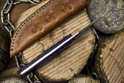 Twist Damascus Skinner Knife with Walnut Wood Handle EDC Hunting Blade
