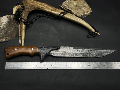 Heritage Forge 15 Inch Handmade Damascus Steel Bowie Hunting Knife Wood Handle
