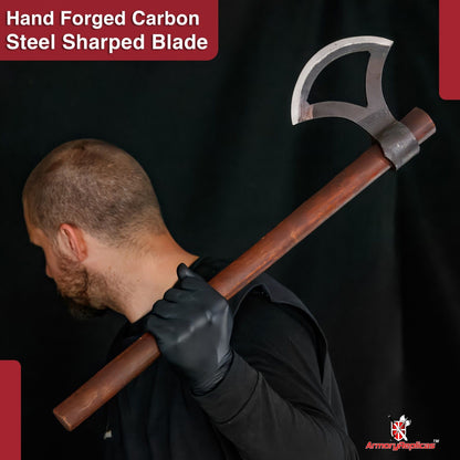 Heartless Viking Medieval Battle Axe Carbon Steel Center Cutout with Sheesham Heartwood Handle