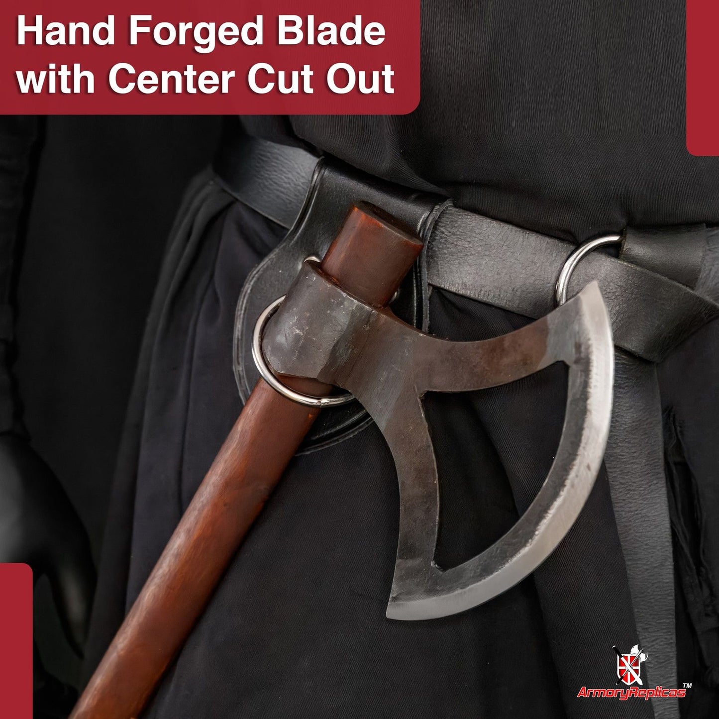 Heartless Viking Medieval Battle Axe Carbon Steel Center Cutout with Sheesham Heartwood Handle