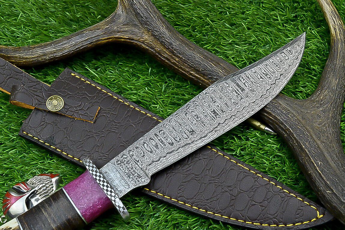 Heritage Forge 14" Damascus Steel Bowie Knife with Stag Horn and Resin Handle