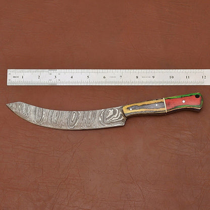 Custom Handmade Damascus Steel Chef Fillet Knife with Wood Handle & Leather Sheath
