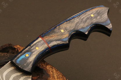 10.5" Handmade Ladder Damascus Steel Bowie Hunting Knife – Wood Handle