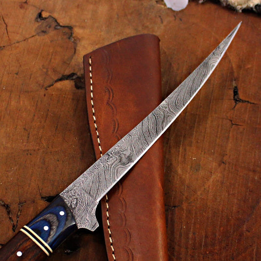 12" Custom Fillet Knife Handmade Damascus Fillet Knife Brisket Chef Blade W/Sheath