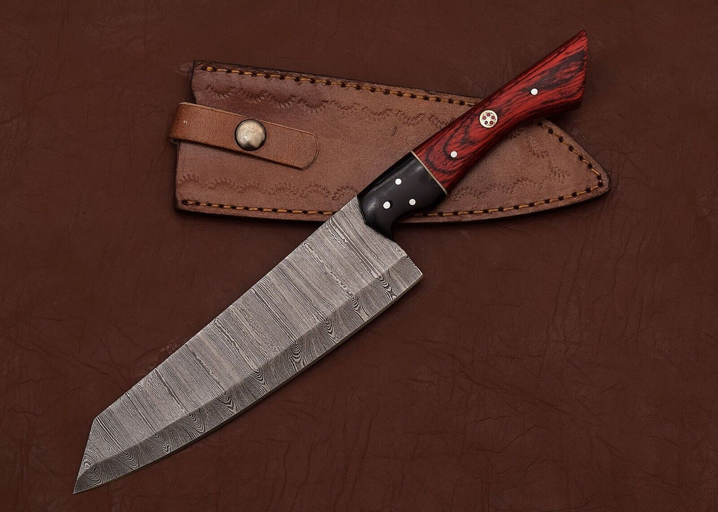Custom Handmade Damascus Steel Kitchen Chef Fillet Knife with 8" Blade & Pakka Wood Handle