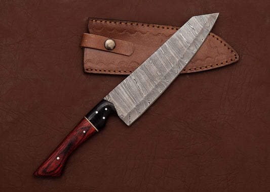 Custom Handmade Damascus Steel Kitchen Chef Fillet Knife with 8" Blade & Pakka Wood Handle
