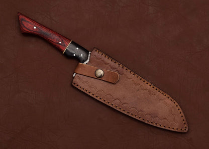 Custom Handmade Damascus Steel Kitchen Chef Fillet Knife with 8" Blade & Pakka Wood Handle