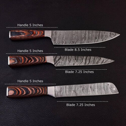 Hand Forged Damascus Steel Chef Kitchen Knife Set of 7 with Wood Handle + Sheath