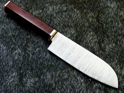 11" Custom Hand Forged Damascus Steel Chef Knife | Resin Handle & Brass Bolster