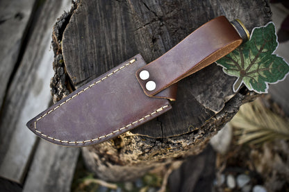 8.0 in Forged Skinner Knife w Gut Hook Twist Damascus Hard Wood Brass Guard Camping Knife