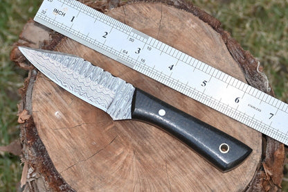 Custom Made Forged Damascus Steel Fixed Blade Skinner Hunting Knife w/ Leather Sheath