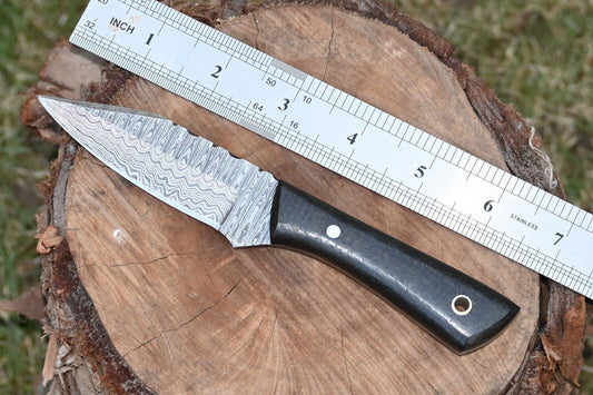 Custom Made Forged Damascus Steel Fixed Blade Skinner Hunting Knife w/ Leather Sheath